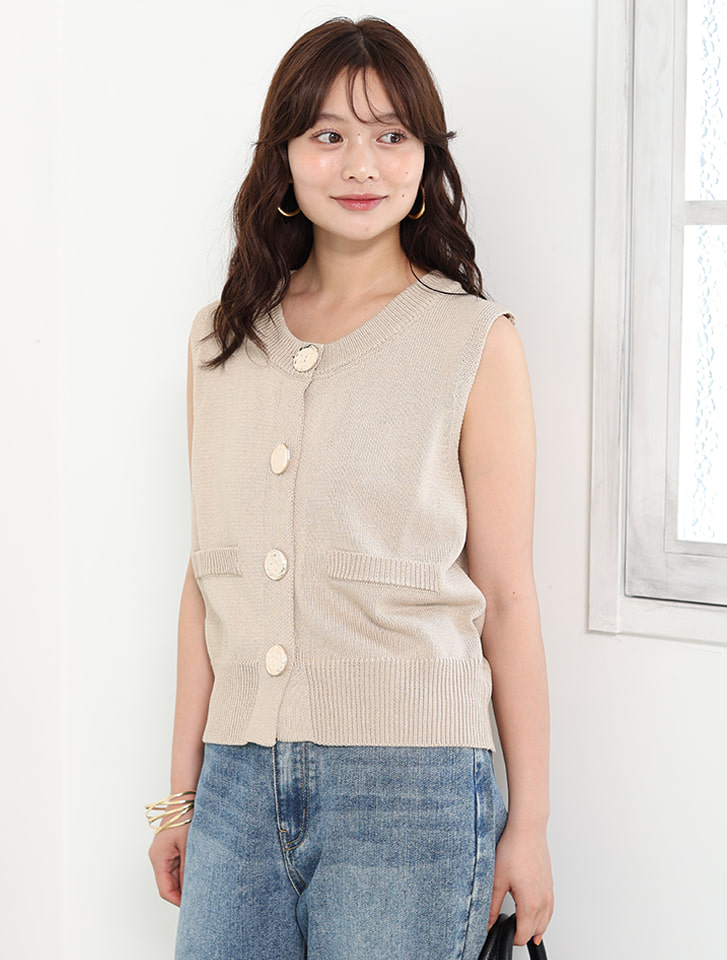 【fifth/フィフス】【cestmignon_mauセレクト】リネンタッチボタンデザインニットベスト 【fifth/フィフス】【cestmignon_mauセレクト】リネンタッチボタンデザインニットベスト