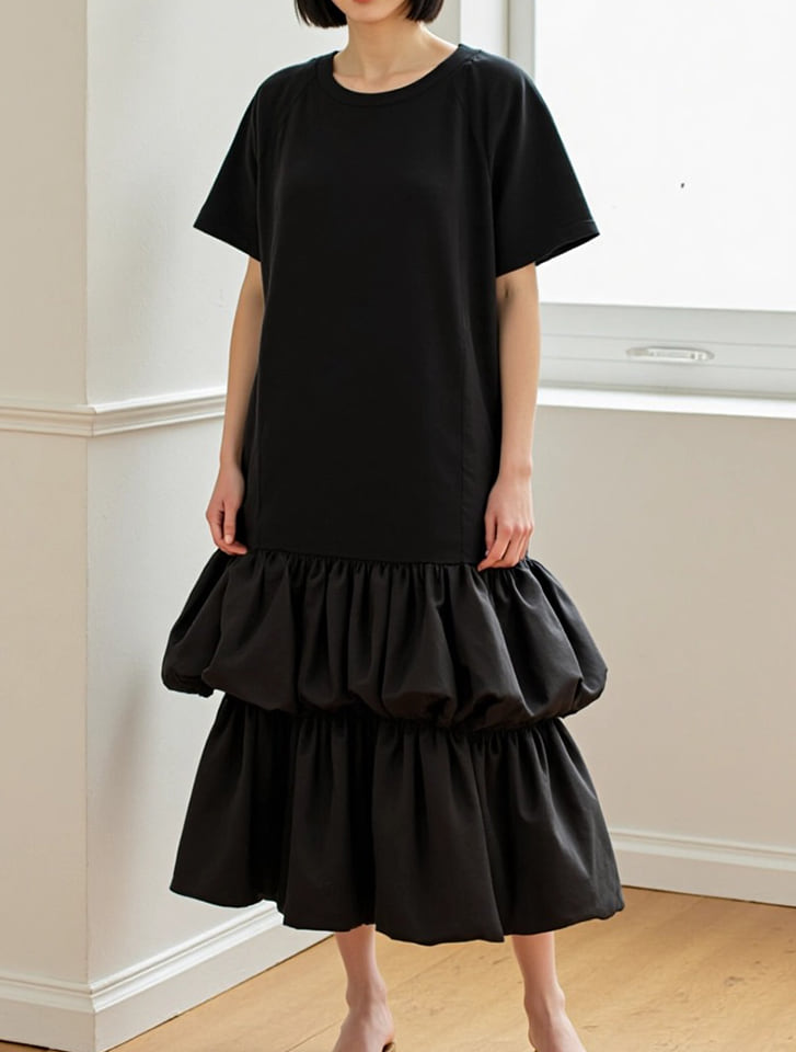 自然にくびれる裾ティアードワンピース 自然にくびれる裾ティアードワンピース