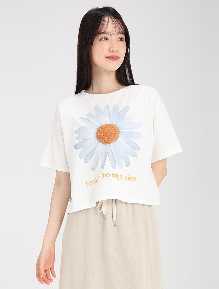 ☆45R♪フラワープリントのビッグスリットTシャツ☆ 未使用級】45R フラワープリントのビッグスリット Tシャツ 花柄