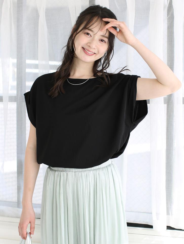 【接触冷感】袖口折り返しデザインTシャツ