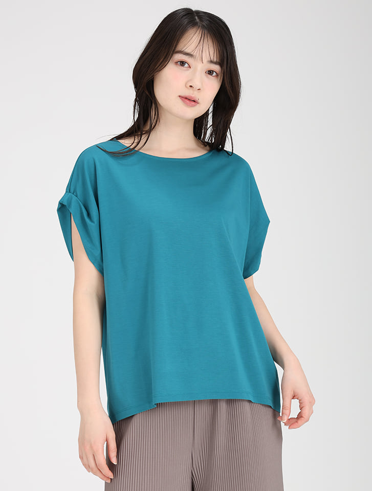【接触冷感】袖口折り返しデザインTシャツ