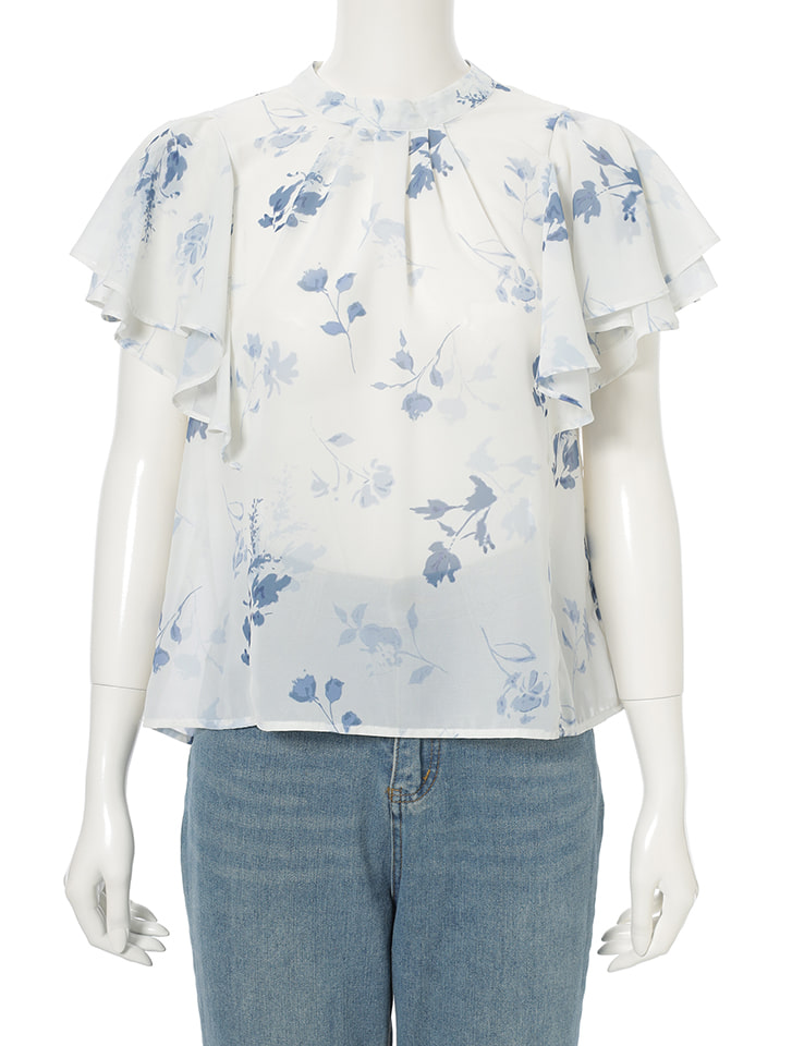 イギリス購入 フリル花びらのチューリップ柄 ふんわりシフォンシャツ 花柄シフォンブラウス/洗える(ブラウス・シャツ) | MK MICHEL