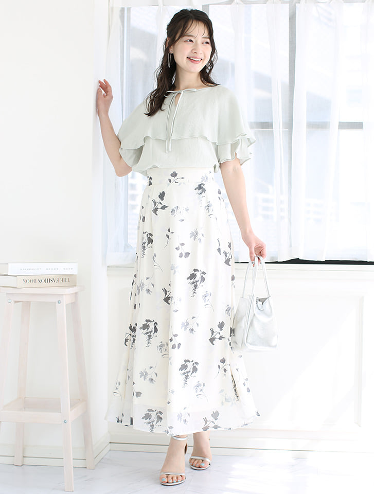 fifth 【セットアップ対応】シフォン花柄フレアロングスカート