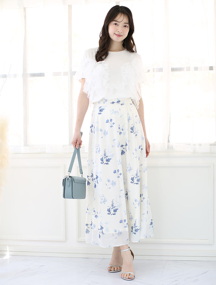 レディース薄手 シフォンワンピース 花柄 フレアスカート c3452 fifth 【セットアップ対応】シフォン花柄フレアロングスカート