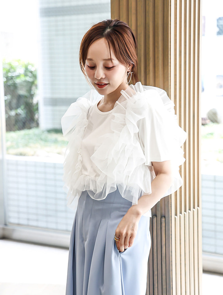 【fifth/フィフス】【田中亜希子セレクト】【接触冷感】チュールドッキングTシャツ 【fifth/フィフス】【田中亜希子セレクト】【接触冷感】チュールドッキングTシャツ