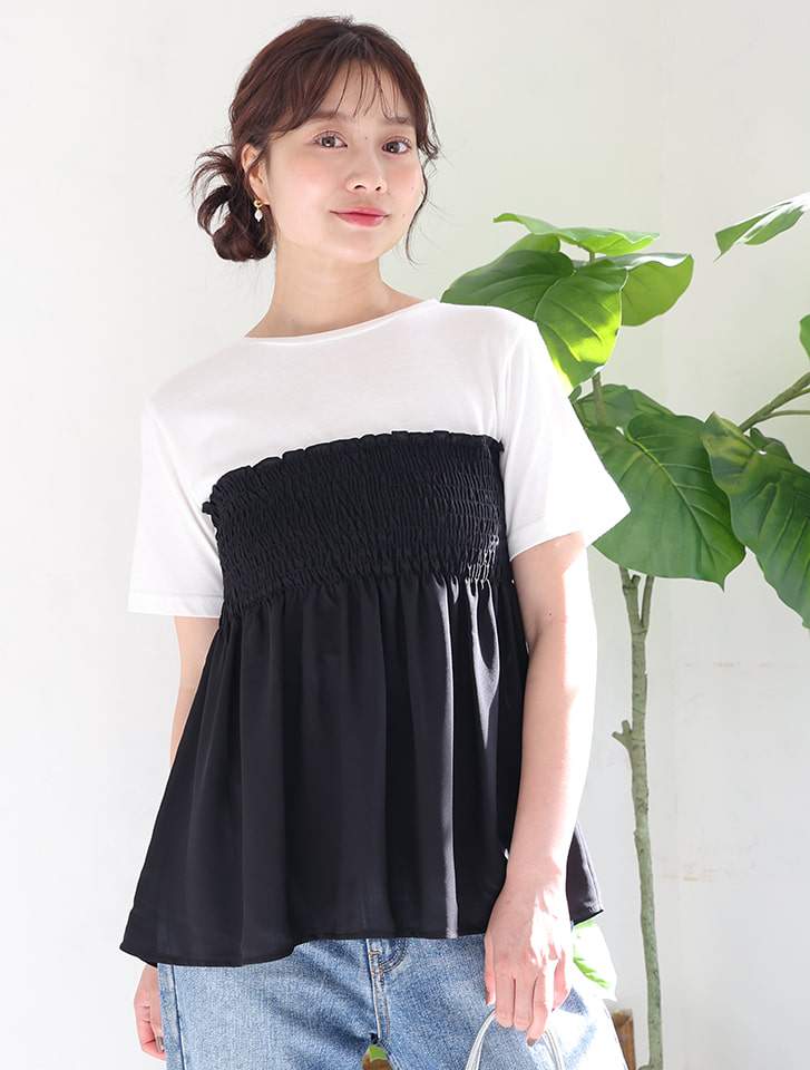 【fifth/フィフス】異素材シャーリングドッキングTシャツ 【fifth/フィフス】異素材シャーリングドッキングTシャツ