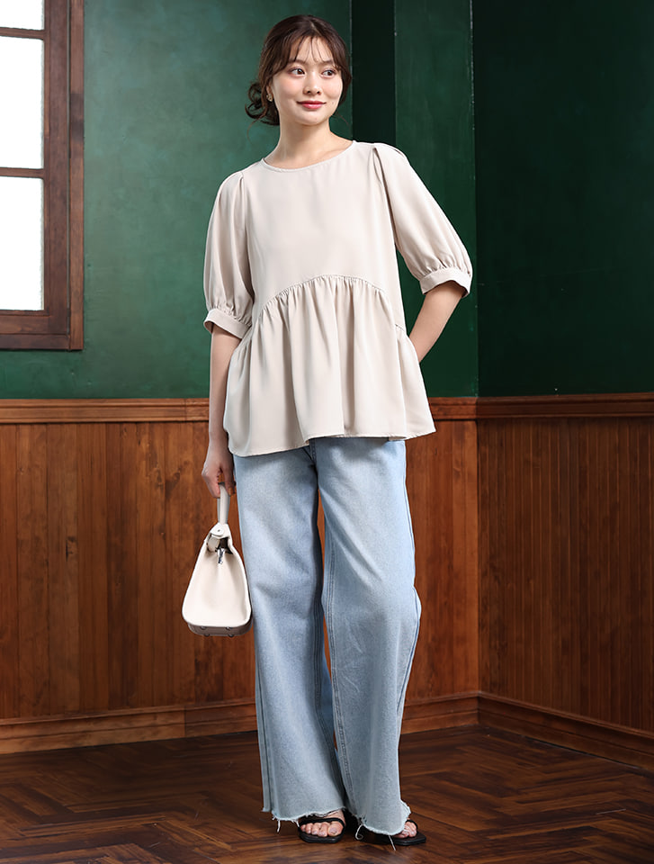 paloma 新品未使用 パフスリーブロンパース 完売S平大路えみ ブラック ハイネックパフスリーブ ロングワンピース GRAY | on off focus inc.