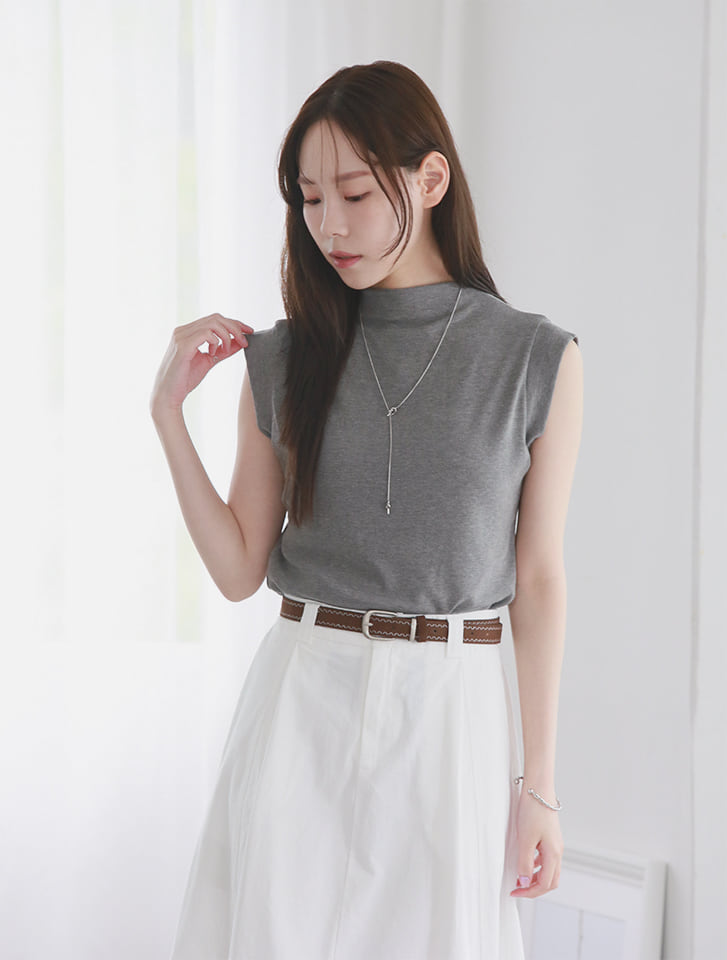 モックネックフレンチスリーブTシャツ