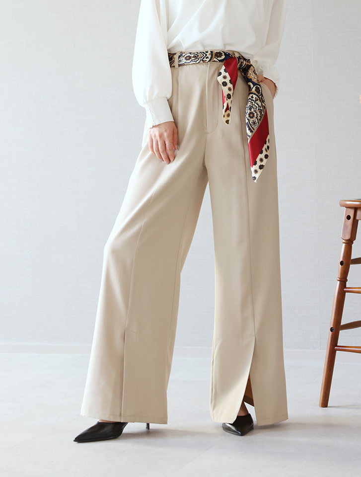 【U150サイズあり】裾スリットセンタープレスパンツ