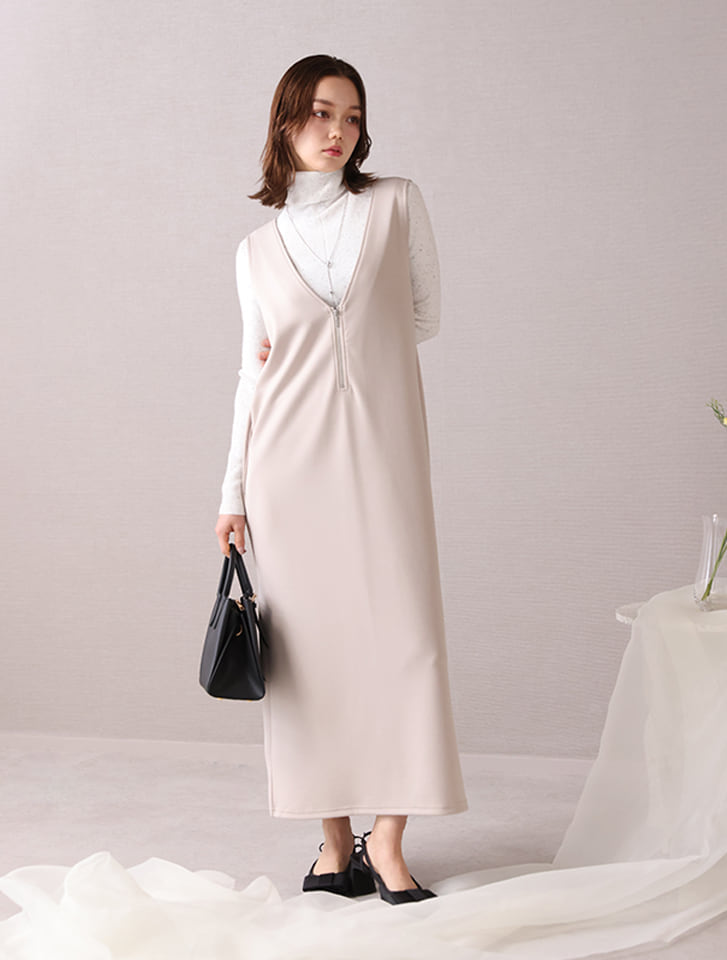 ポケット付きフロントファスナーダンボールジャンパースカート