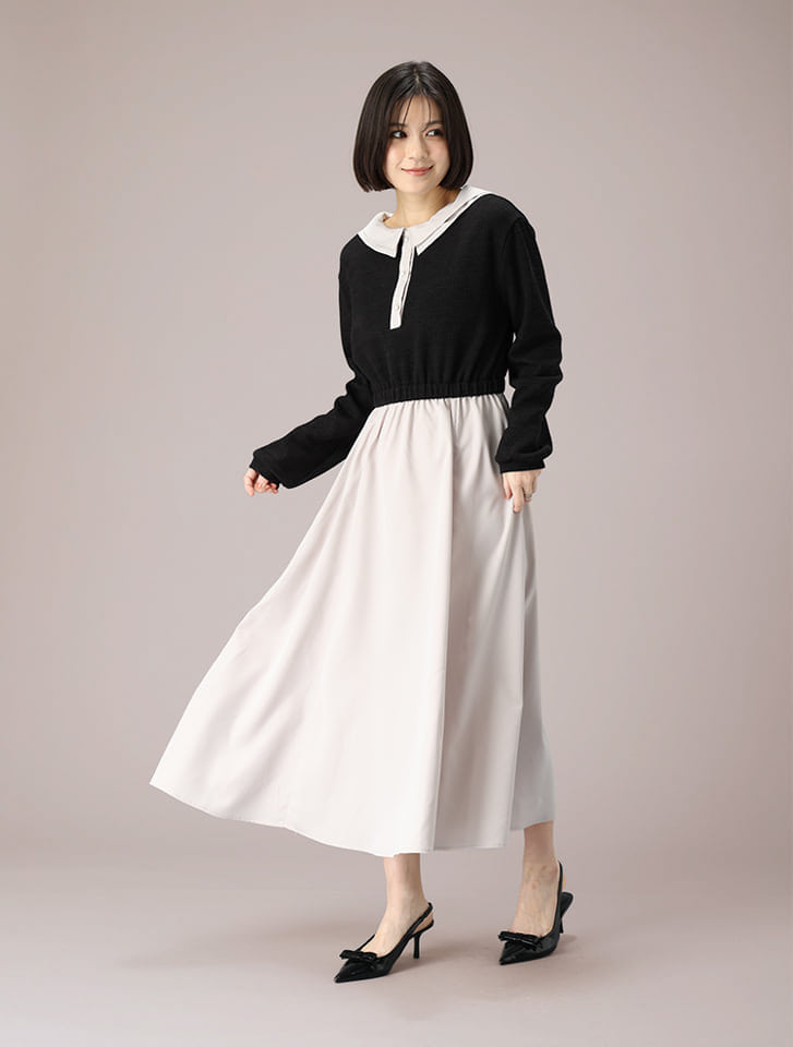 【U150サイズあり】衿付きドッキングワンピース