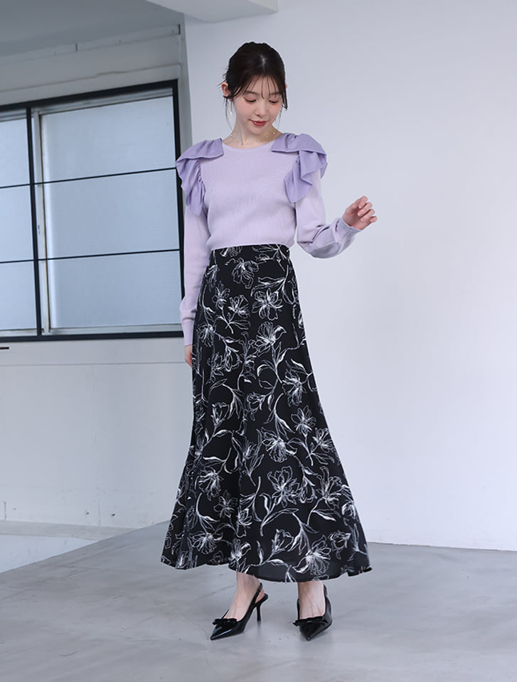 fifth 【U150サイズあり】フラワープリントフレアロングスカート