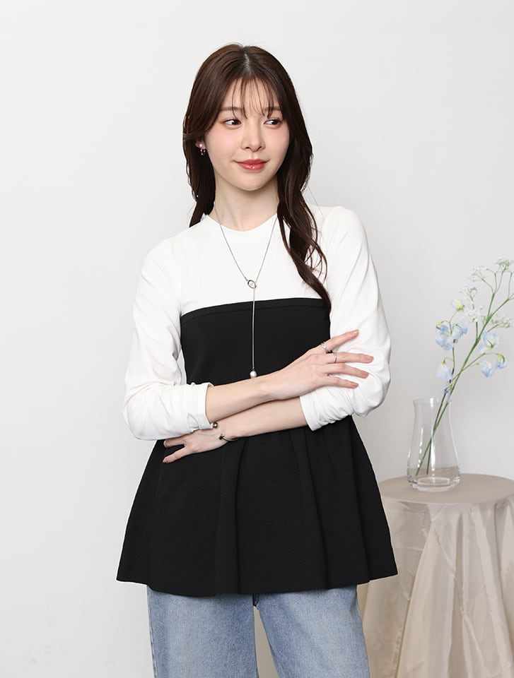 異素材ドッキングビスチェ風トップス