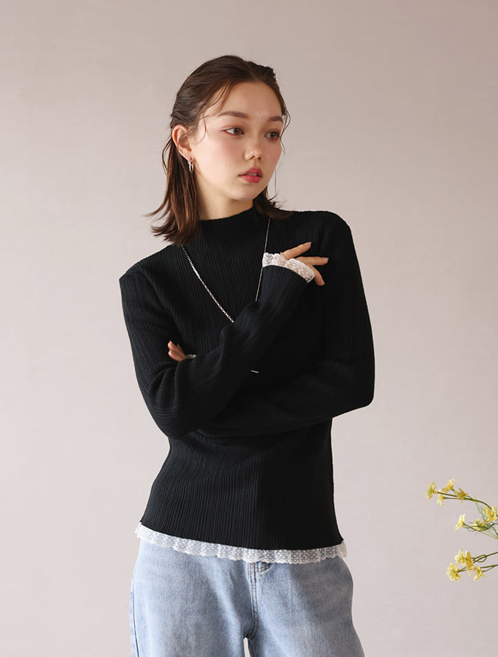 レースドッキングランダムリブニット