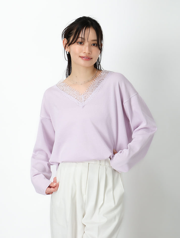 fifth 【miyopuセレクト】衿レースVネックプルオーバー | 人気
