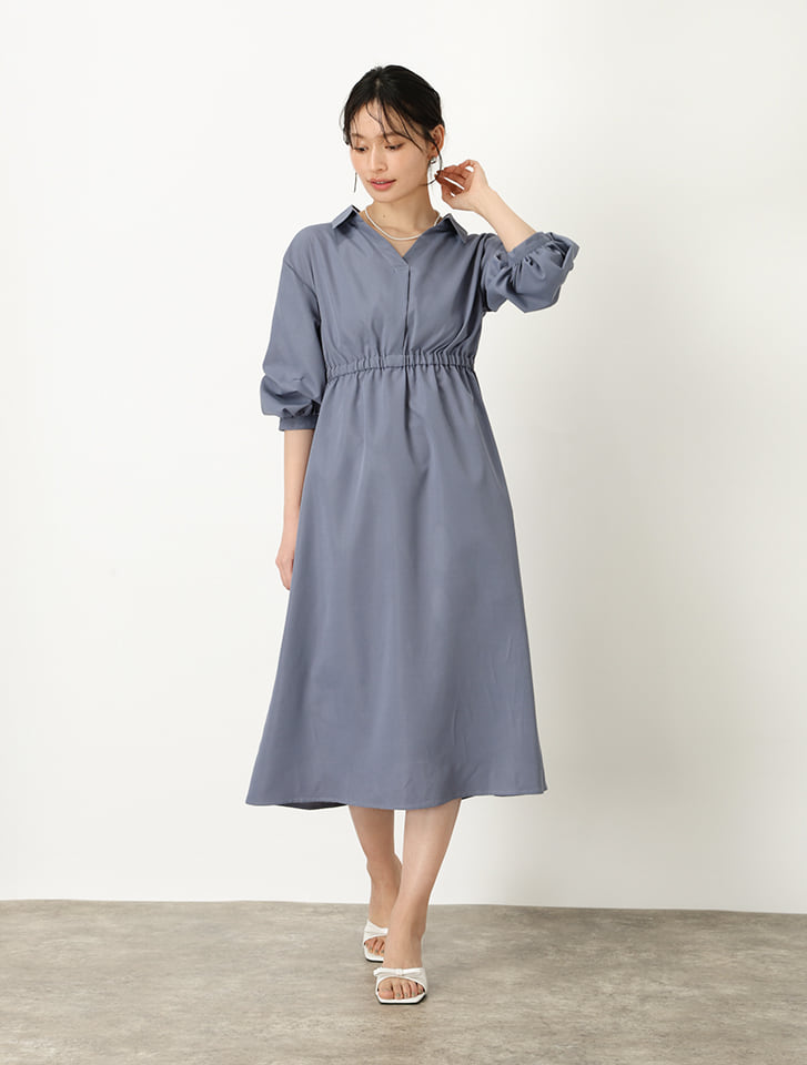ウエスト切替タックスリーブワンピース