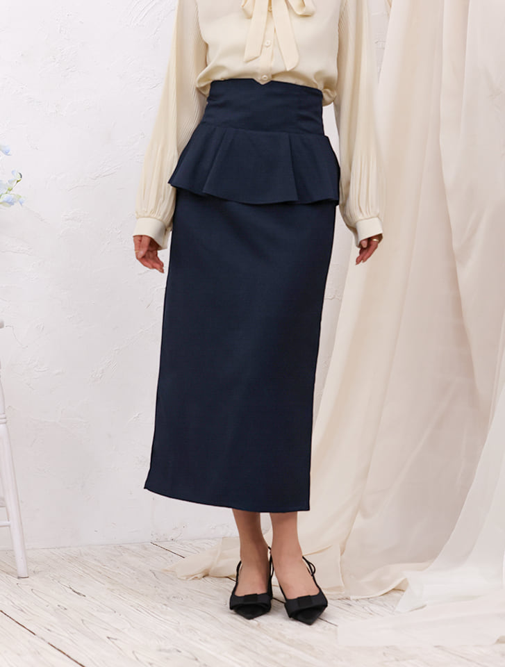 【cho____07セレクト】ファスナー付きペプラムナロースカート