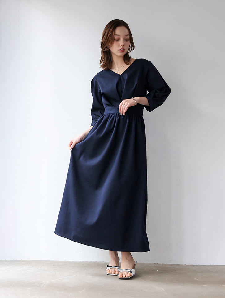 低身長・小柄さんにおすすめ【cho____07セレクト】 Vネックウエスト切替ワンピース
