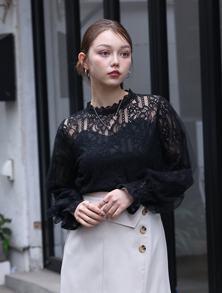レース長袖ブラウス