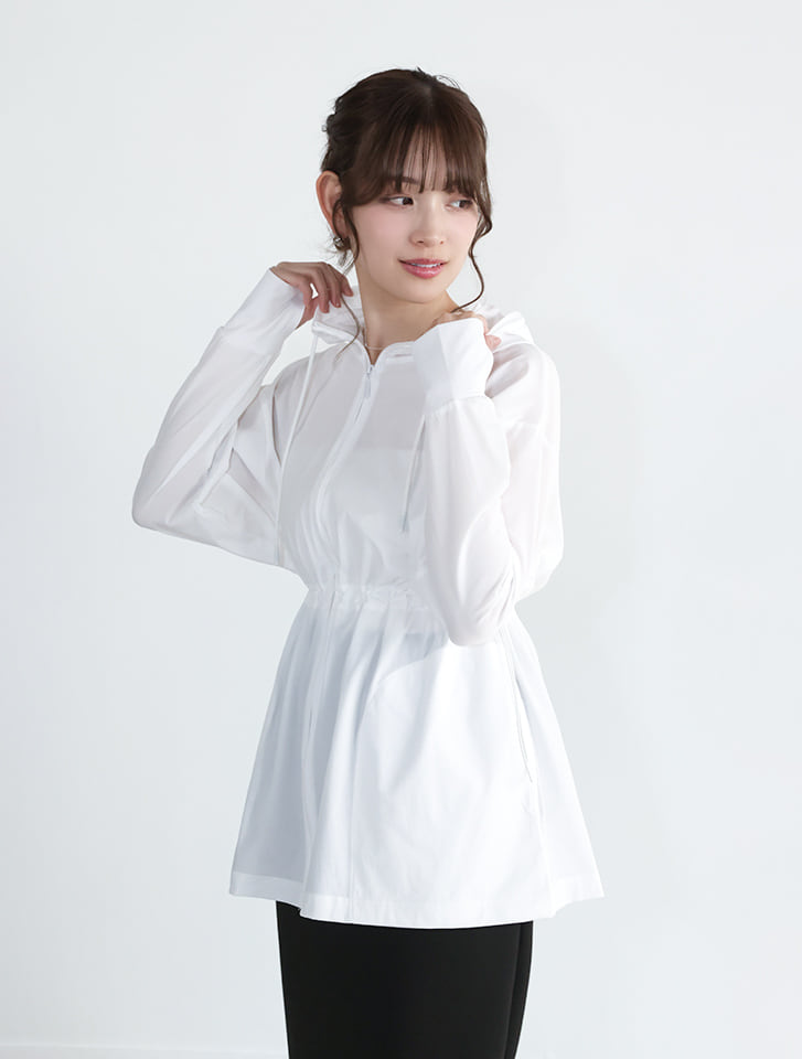 【UVカット】ウエストドロストフード付きパーカー