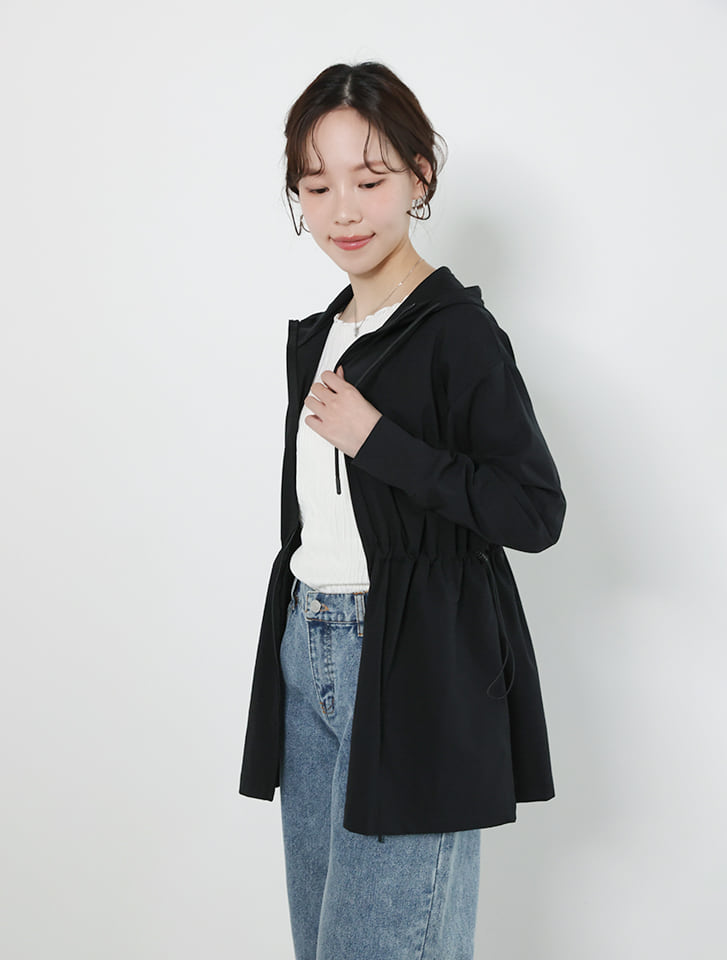 【UVカット】ウエストドロストフード付きパーカー