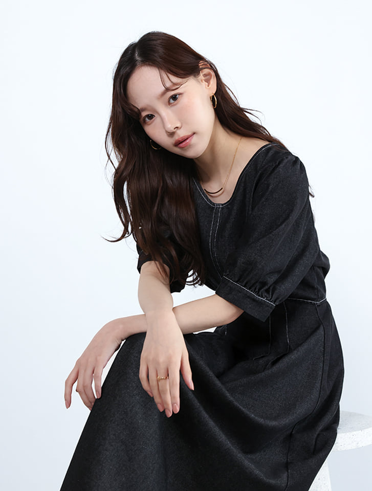 ウエスト切替Vネックデニムワンピース