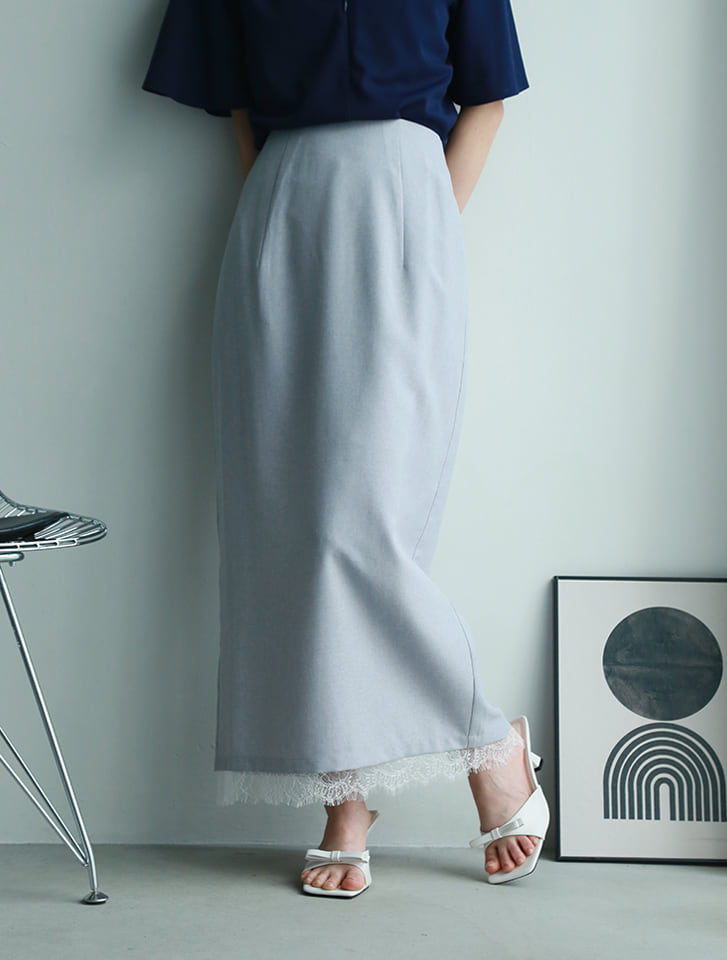 バックスリットレースレイヤードスカート