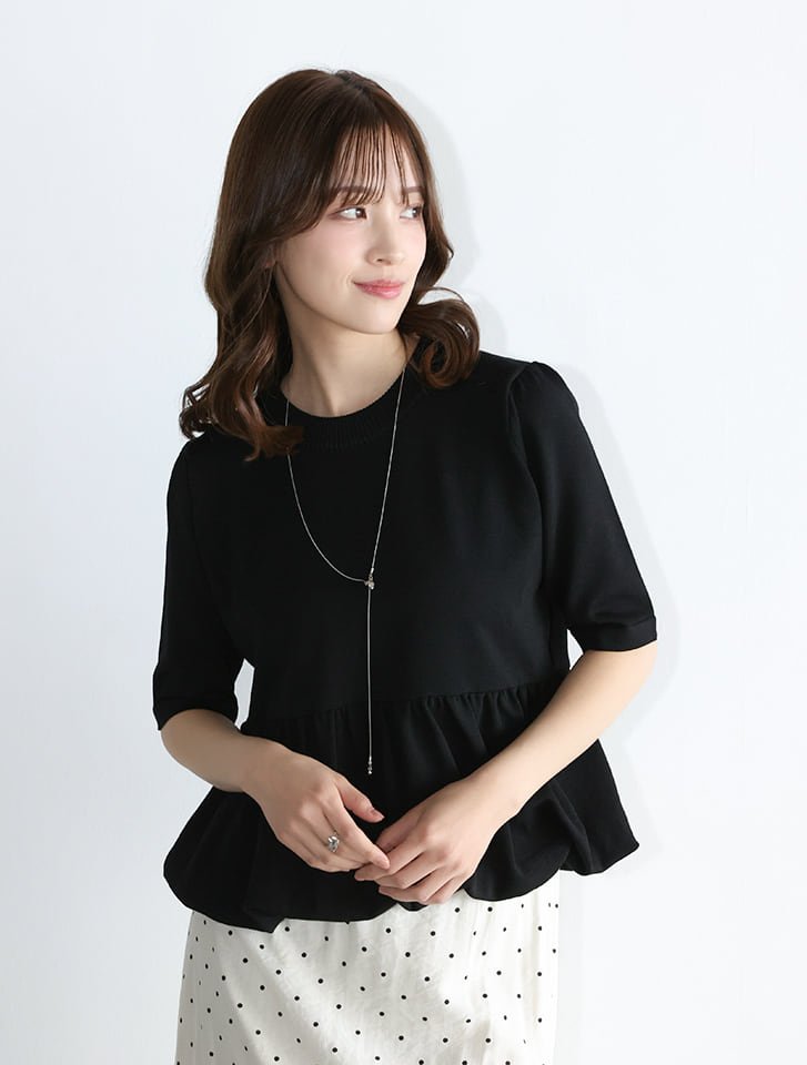 裾バルーン5分袖ニット