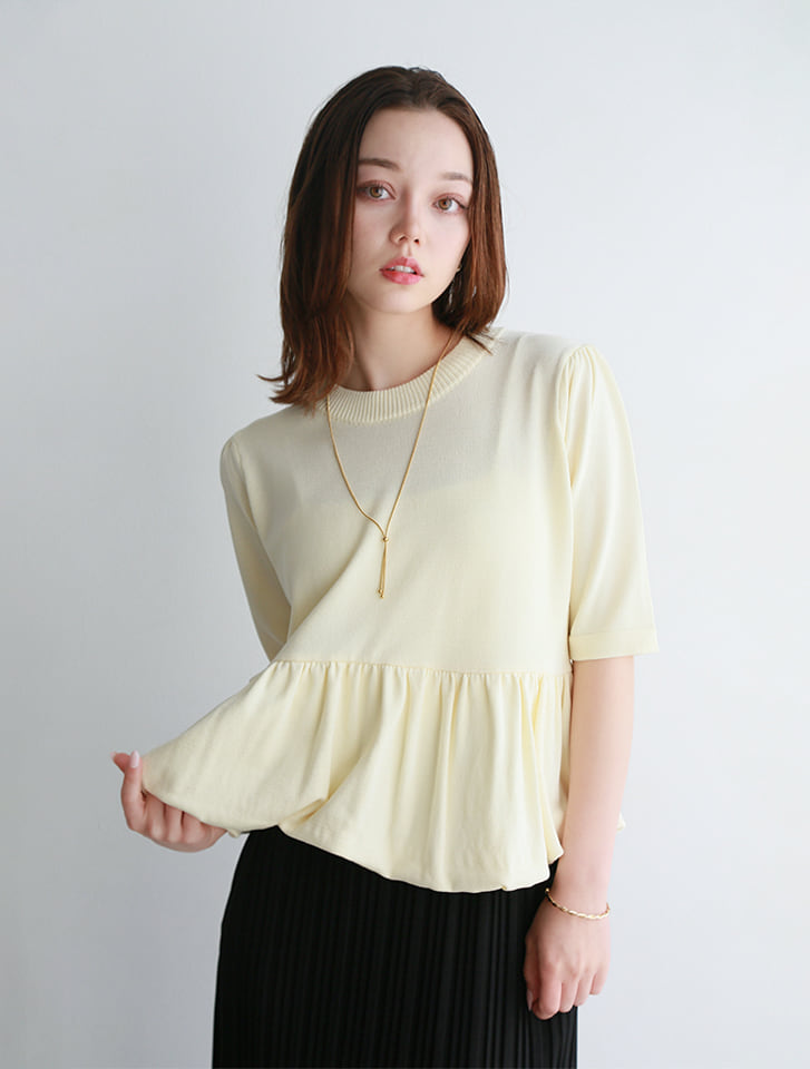 裾バルーン5分袖ニット