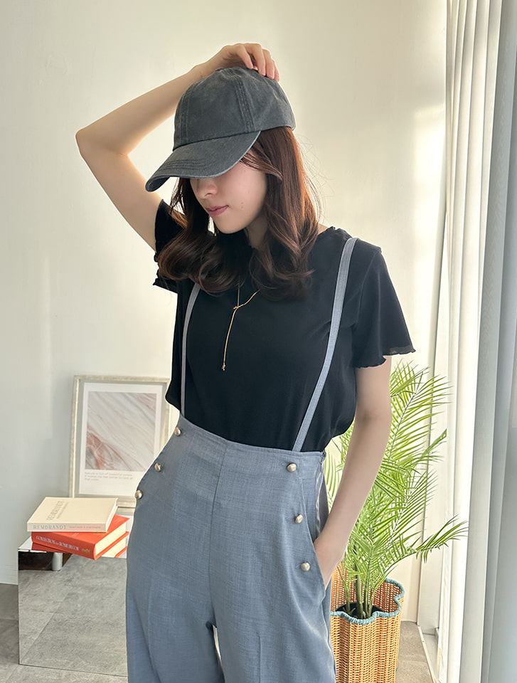 Loin サスペンダー付きワイドパンツ ネイビー fifth 【kannaセレクト】サスペンダー付きワイドパンツ | 人気