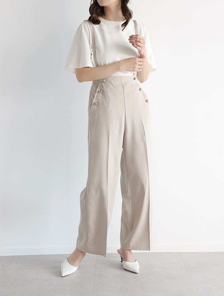 サスペンダー付きワイドパンツ