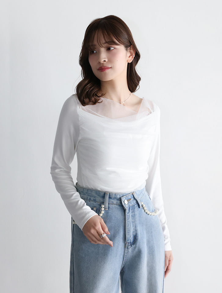 ドレープデザインシアードッキングトップス