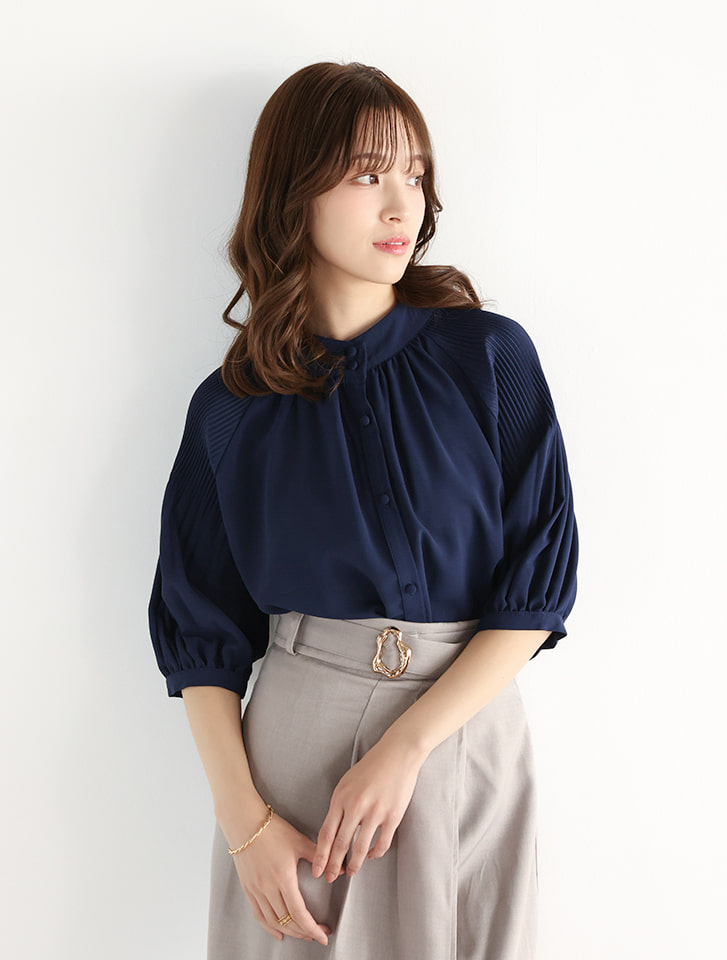 カットソー(長袖/七分) cislys Cut over 2way tops fifth 前後2way七分袖プリーツブラウス | 人気レディースファッション