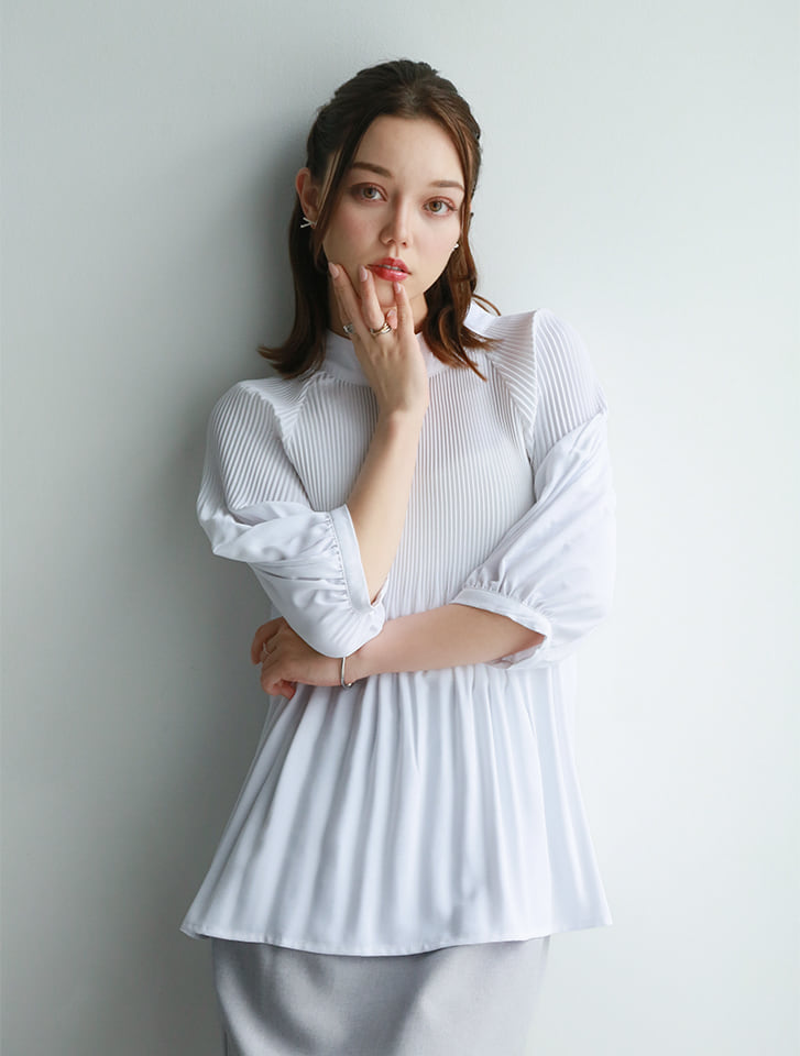 ◆ROPÉ 前後2WAYプリーツ カットソー プルオーバー 七分袖 ブラウス◆ DRESS+（ドレスプラス） ブラウス シャツ ブラウス 七分袖 2way