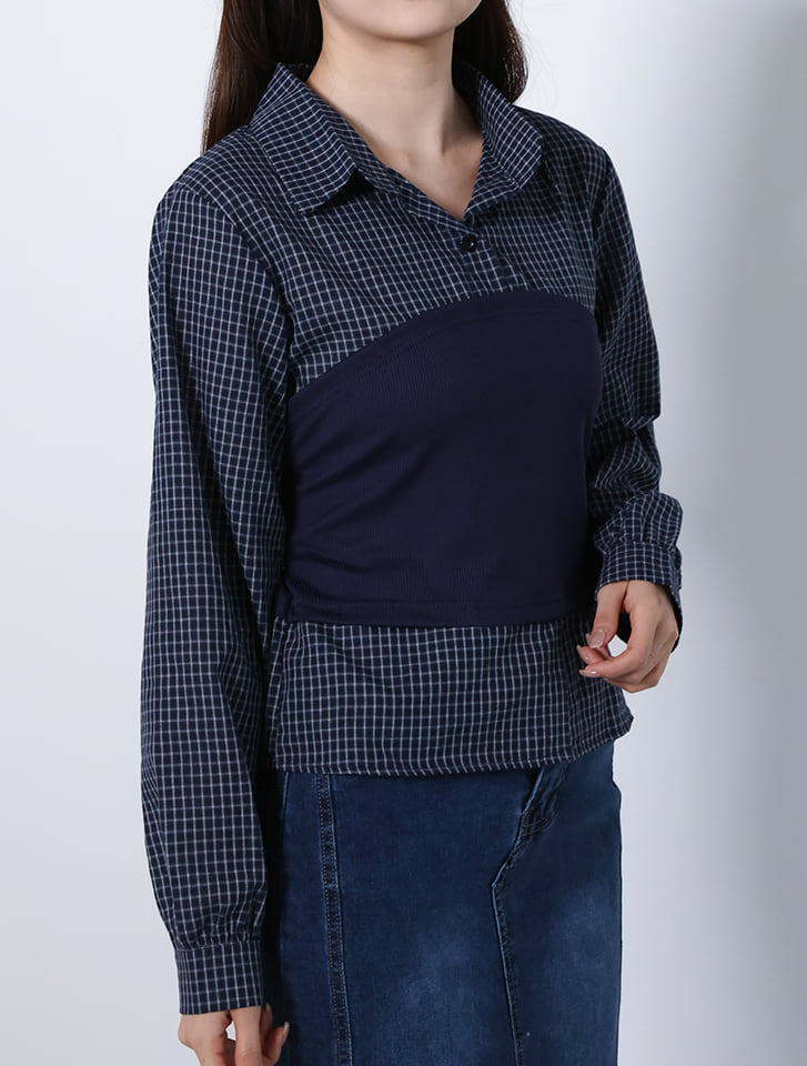 ウエストマークチェックブラウス