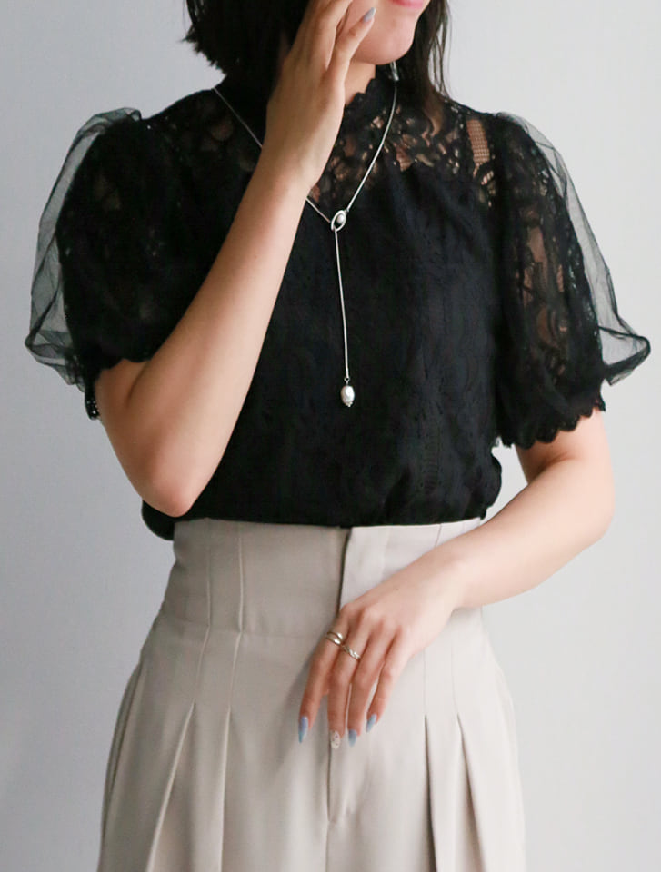 レース半袖ブラウス