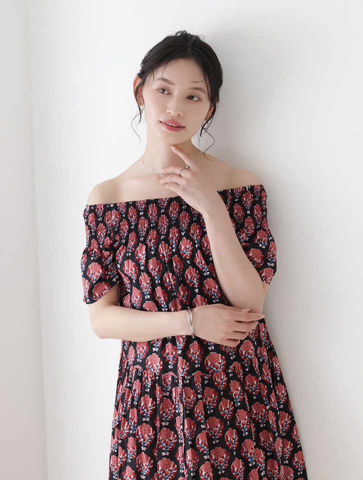 fifth キャンブリックブロックプリントティアードワンピース | 人気