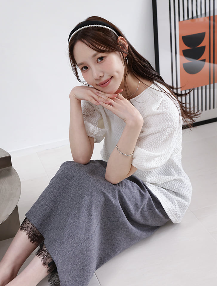 fifth 【aya223_bセレクト】ふくれジャガードペプラムブラウス | 人気