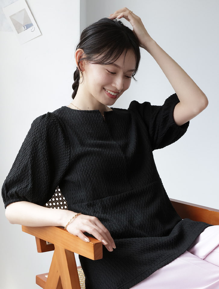 fifth 【aya223_bセレクト】ふくれジャガードペプラムブラウス | 人気