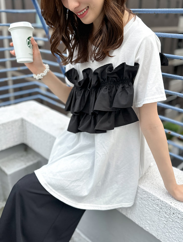 fifth 異素材フリルドッキングTシャツ | 人気レディースファッション