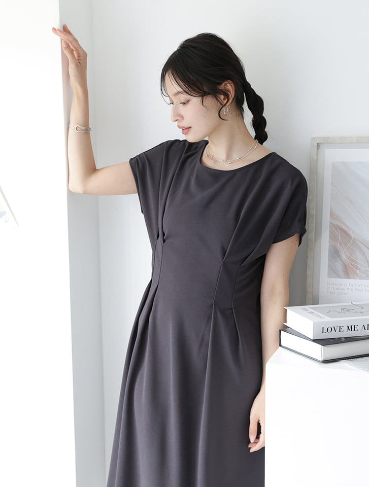 新品同様✨エポカ モックネック ワンピース ドレス ウエストゴム 手洗い可 黒 fifth 前後2wayウエストタックワンピース | 人気レディース