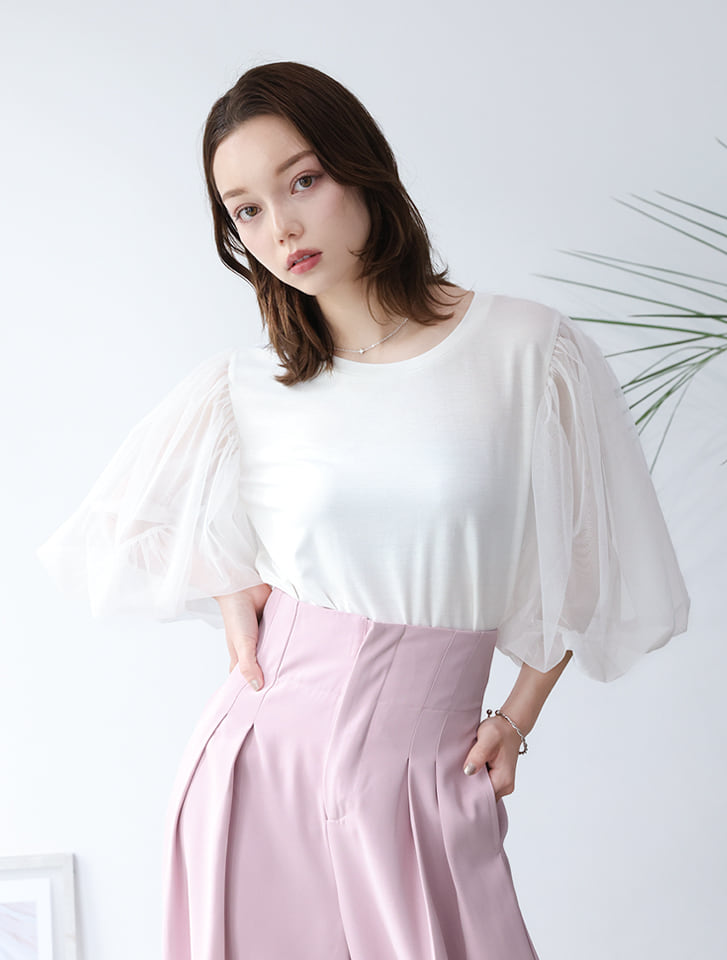 【接触冷感】チュールドッキングスリーブTシャツ