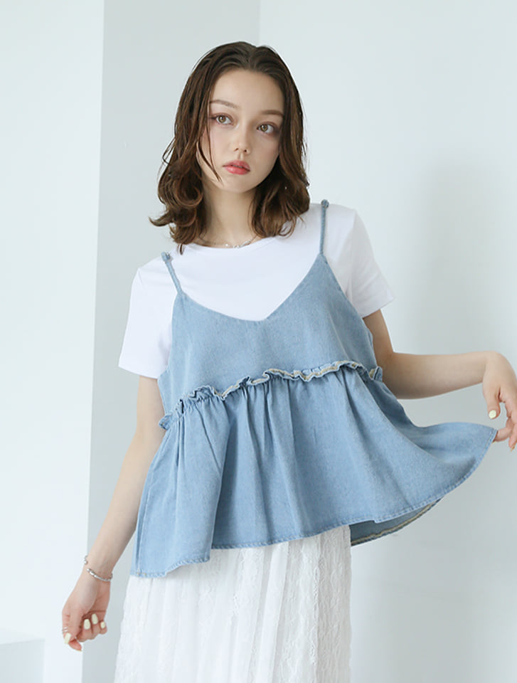 fifth 【2点セット】Tシャツ×デニムペプラムビスチェ | 人気レディース