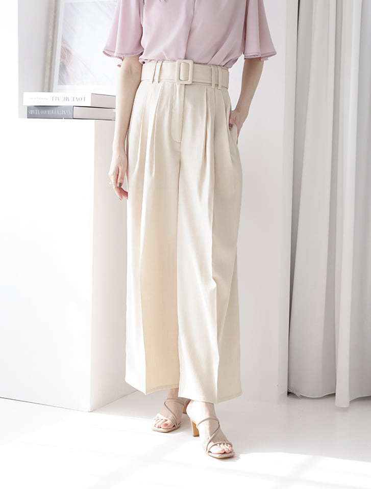 fifth 【星玲奈セレクト】ベルト付きハイウエストタックワイドパンツ