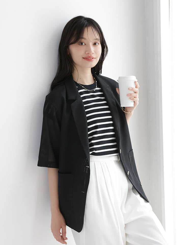 MYOD メッシュジャケット S(WOMEN) ブラック/ホワイト fifth ゴールドボタンシングルメッシュジャケット | 人気レディース