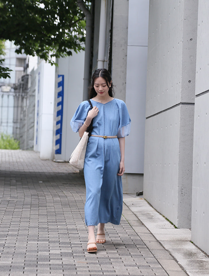 fifth 【とらまめセレクト】シアースリーブVネックデニムワンピース