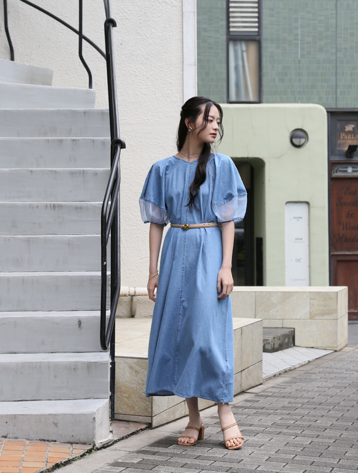 fifth 【とらまめセレクト】シアースリーブVネックデニムワンピース