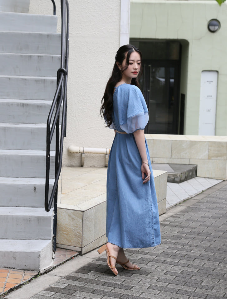 fifth 【とらまめセレクト】シアースリーブVネックデニムワンピース