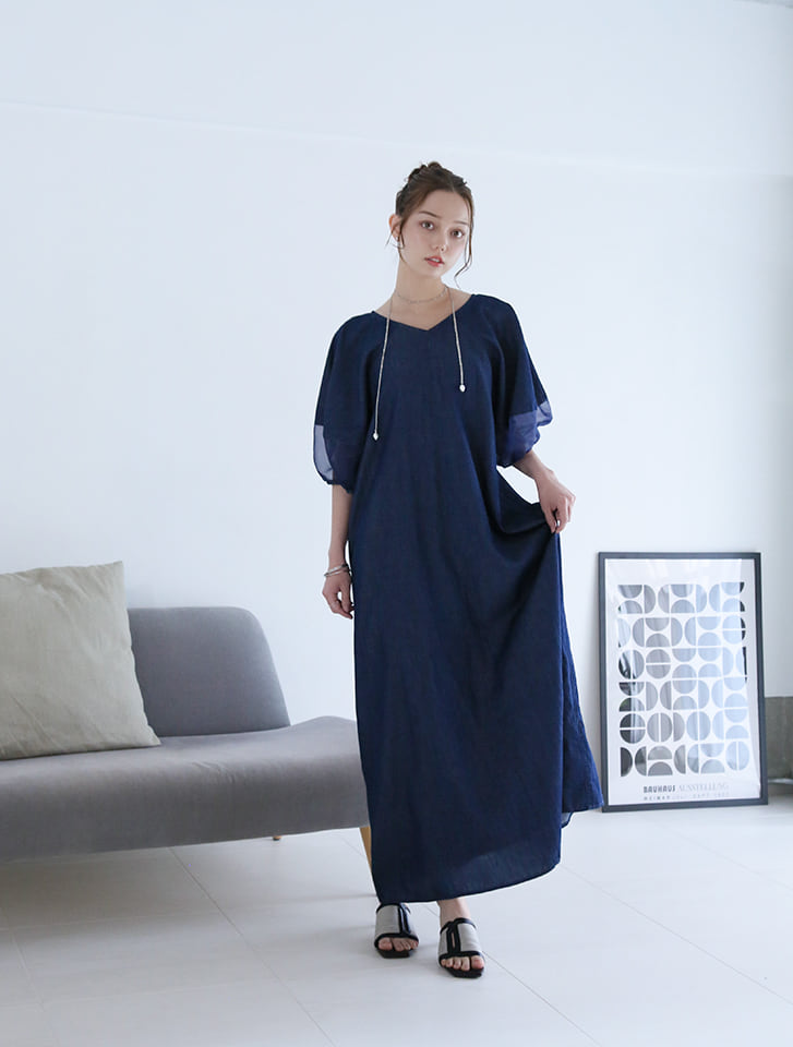 fifth 【とらまめセレクト】シアースリーブVネックデニムワンピース