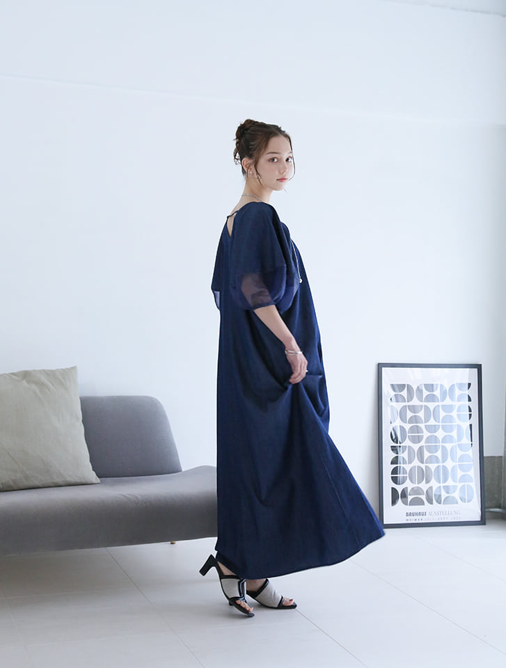 fifth 【とらまめセレクト】シアースリーブVネックデニムワンピース